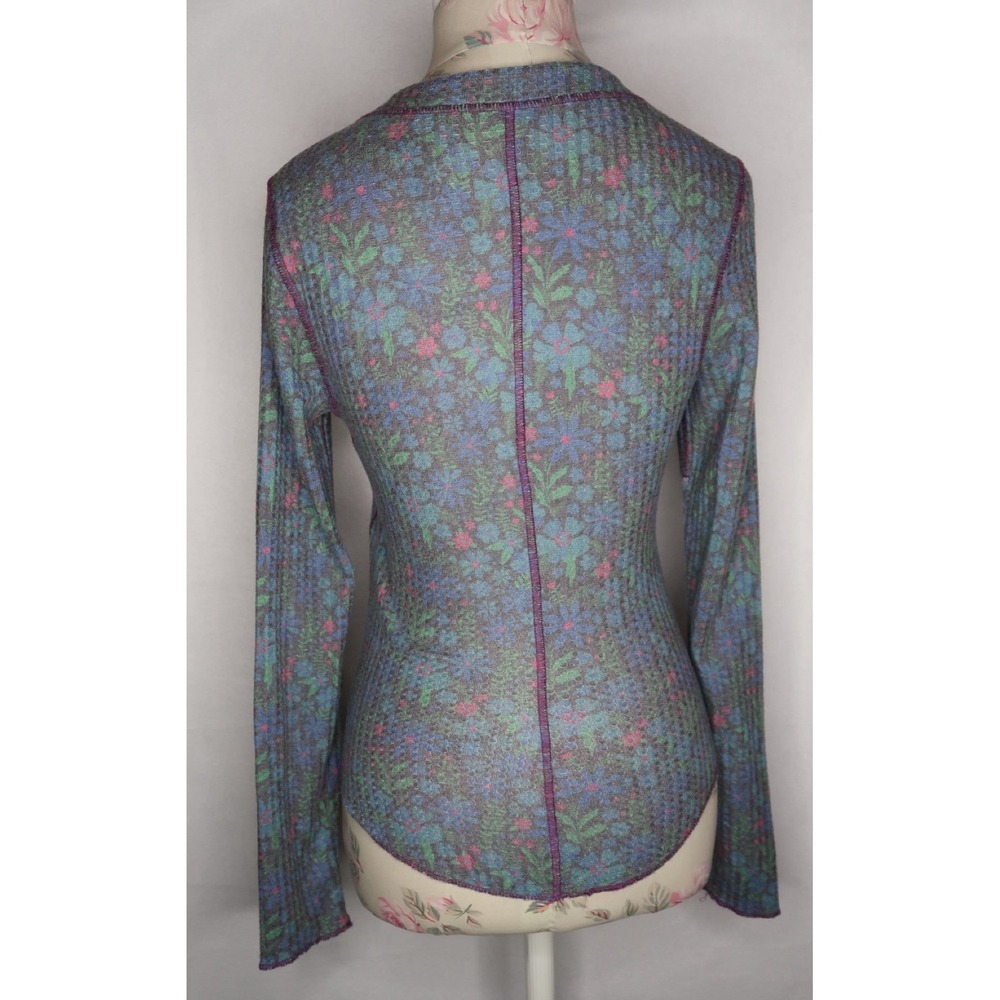Natural Life Reagan Floral Waffle Knit Snap Henley Thermal Top Women's Small EUC - Picture 7 of 7